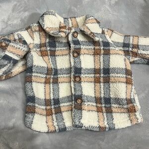 Carter's Cozy Plaid Button-Down Sherpa Shirt - Cream, Gray, Brown